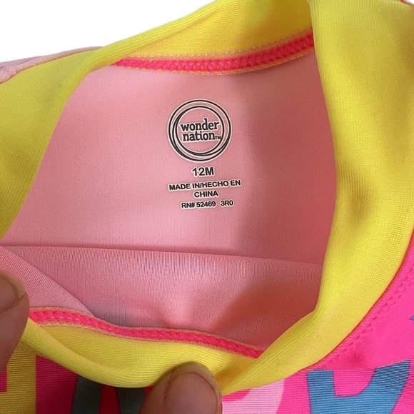 Wonder Nation Girls Baby Size 12 Months Rash Guard Swim Shirt Pink Neon Happy - Picture 4 of 12